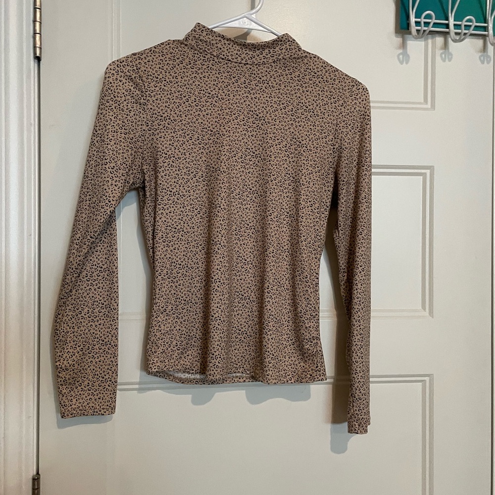 Gaze Tan Leopard Print Long Sleeve Blouse